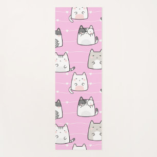 Nahtloses Muster Niedlich Kawaii Cats Herzlinie Yogamatte