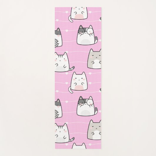 Nahtloses Muster Niedlich Kawaii Cats Herzlinie Yogamatte (Vorderseite)