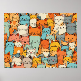 Nahtloses Muster Niedlich Kawaii Cats Poster