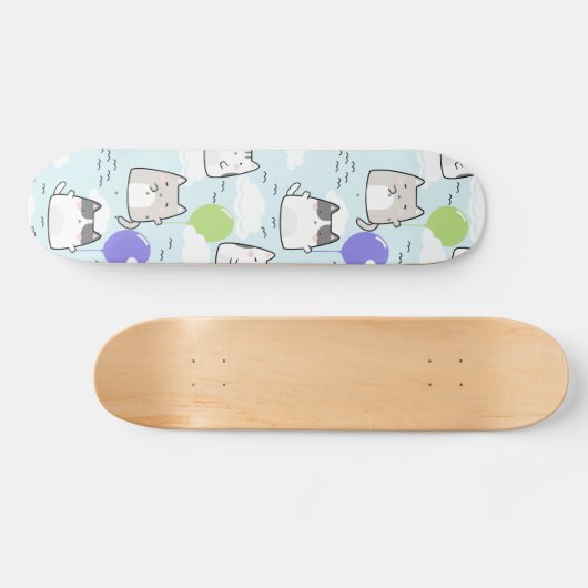 Nahtloses Muster Niedlich Kawaii Wolken Wolken Skateboard (Horizontal)