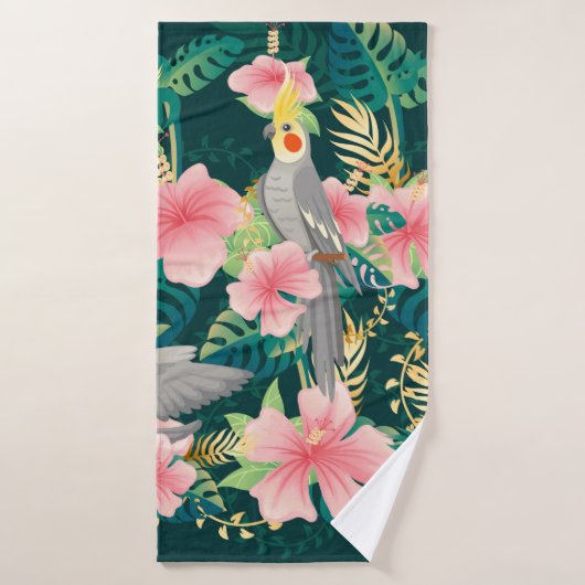 Nahtloses Muster niedlicher Kakatielpapagei sitzt Badehandtuch (Badehandtuch)
