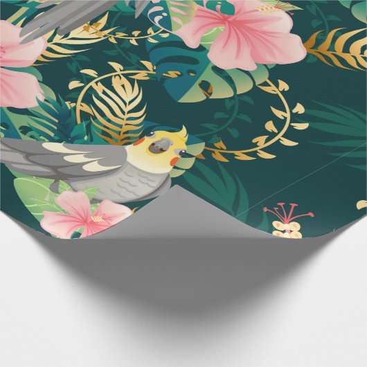 Nahtloses Muster niedlicher Kakatielpapagei sitzt  Geschenkpapier (Ecke)