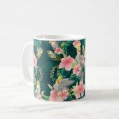 Nahtloses Muster niedlicher Kakatielpapagei sitzt Kaffeetasse (Vorderseite Links)