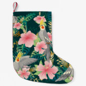 Nahtloses Muster niedlicher Kakatielpapagei sitzt Kleiner Weihnachtsstrumpf (Vorderseite)