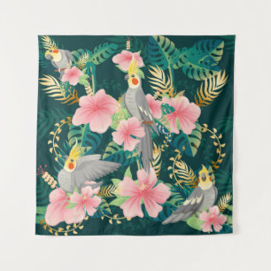 Nahtloses Muster niedlicher Kakatielpapagei sitzt Wandteppich