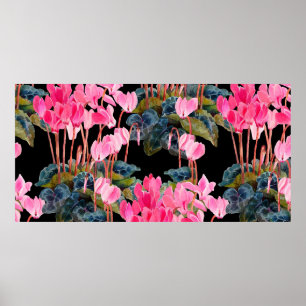 Nahtloses Muster ohne Blumen. Rosa Cyclamen abgesc Poster