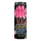 Nahtloses Muster ohne Blumen. Rosa Cyclamen abgesc Thermosbecher (Rückseite)