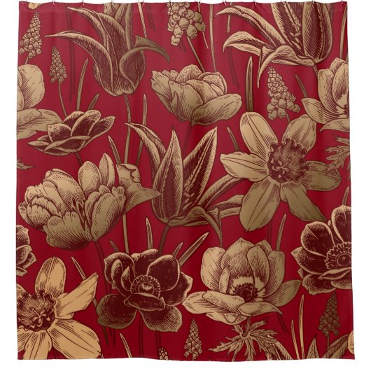 Nahtloses Muster ohne Blumen. Vintager Federhinter Duschvorhang (Vorderseite)