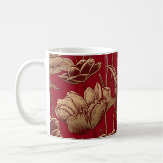 Nahtloses Muster ohne Blumen. Vintager Federhinter Kaffeetasse