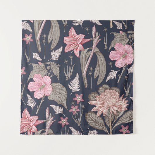 Nahtloses Muster. Set Amaryllis Waratah Hib Wandteppich (Vorderseite)