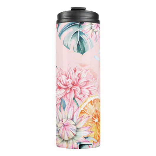 Nahtloses Muster von Chrysanthemum, Orange und Blo Thermosbecher (Vorderseite)