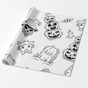 Nahtloses Muster von Halloween-Symbolen mit Handze Geschenkpapier