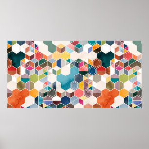 Nahtloses Muster von Hexagonen in zufälligen Farbe Poster
