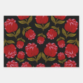 Nahtloses Muster von rote Rosen auf schwarzem Hint Geschenkpapier Set (Vorderseite)
