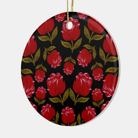 Nahtloses Muster von rote Rosen auf schwarzem Hint Keramik Ornament (Links)