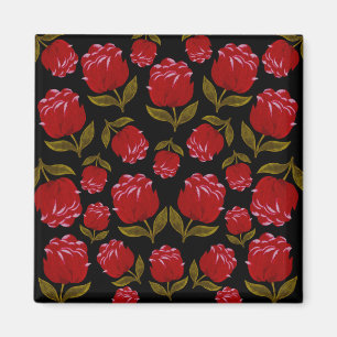 Nahtloses Muster von rote Rosen auf schwarzem Hint Magnet