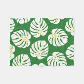 Nahtloses Muster weißer Monstera-Blätter auf einem Fleecedecke (Vorderseite (Horizontal))