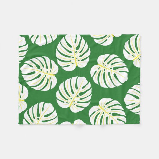 Nahtloses Muster weißer Monstera-Blätter auf einem Fleecedecke (Vorderseite (Horizontal))