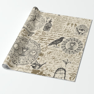 nahtloses Muster zum Thema Alchemie im Vintage-Sti Geschenkpapier