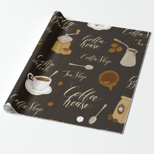Nahtloses Muster zum Thema Tee und Kaffee im Retro Geschenkpapier