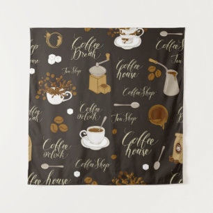 Nahtloses Muster zum Thema Tee und Kaffee im Retro Wandteppich
