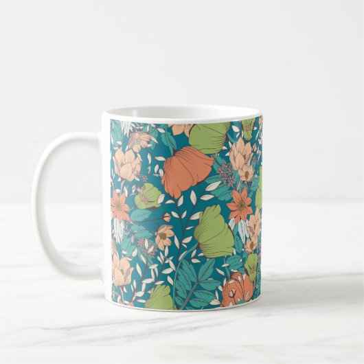 Nahtloses Musterdesign mit handgezeichneten Blume Kaffeetasse (Links)