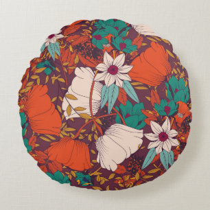 Nahtloses Musterdesign mit handgezeichneten Blume Rundes Kissen