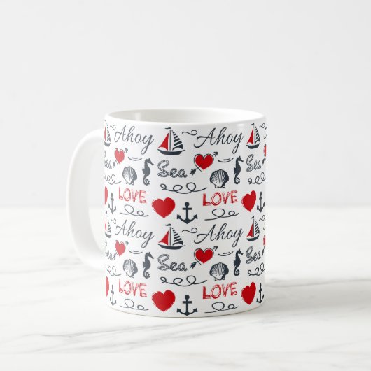 Nahtloses nautisches Muster Kaffeetasse (Vorderseite Links)