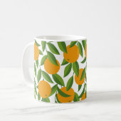 Nahtloses orangefarbenes Baumkunstmuster. Kaffeetasse (Vorderseite Links)