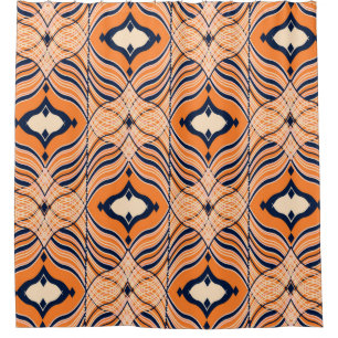 Nahtloses orientalisches Muster, schwarz, orange. Duschvorhang