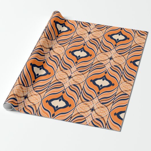Nahtloses orientalisches Muster, schwarz, orange. Geschenkpapier (Ungerollt)