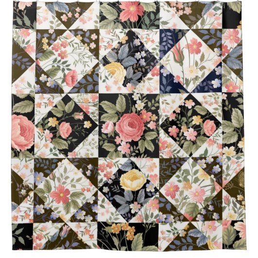nahtloses Patchwork mit Blume Duschvorhang (Vorderseite)