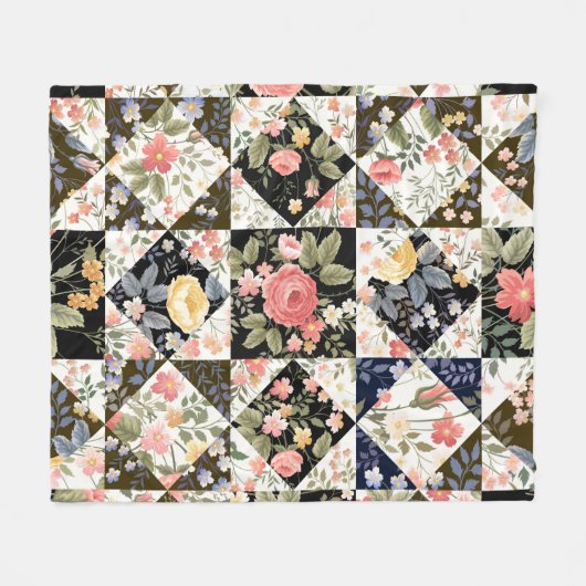 nahtloses Patchwork mit Blume Fleecedecke (Vorderseite (Horizontal))