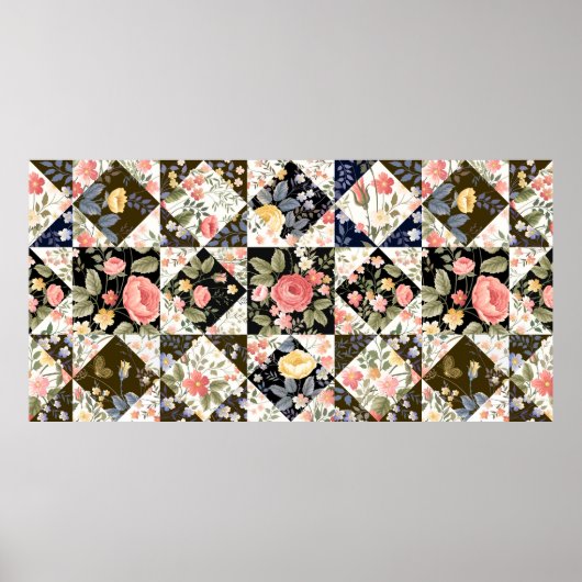 nahtloses Patchwork mit Blume Poster (Vorne)