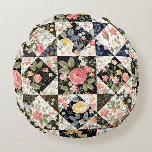 nahtloses Patchwork mit Blume Rundes Kissen