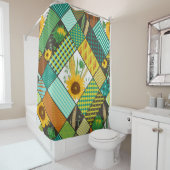 Nahtloses Patchwork mit Getreide, Sonnenblumen Duschvorhang (Beispiel)