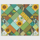 Nahtloses Patchwork mit Getreide, Sonnenblumen Geschenkpapier (Flach)