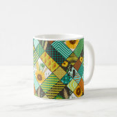 Nahtloses Patchwork mit Getreide, Sonnenblumen Kaffeetasse (VorderseiteRechts)