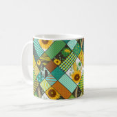Nahtloses Patchwork mit Getreide, Sonnenblumen Kaffeetasse (Vorderseite Links)