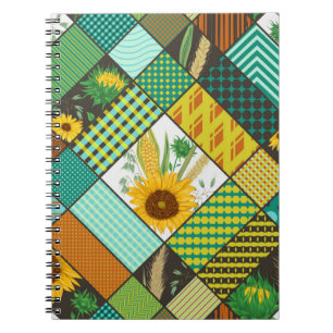 Nahtloses Patchwork mit Getreide, Sonnenblumen Notizblock