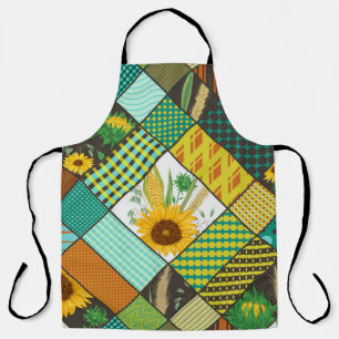 Nahtloses Patchwork mit Getreide, Sonnenblumen Schürze
