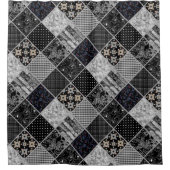 Nahtloses Patchwork Monochrom Schwarz-Weiß-Pflaste Duschvorhang (Vorderseite)