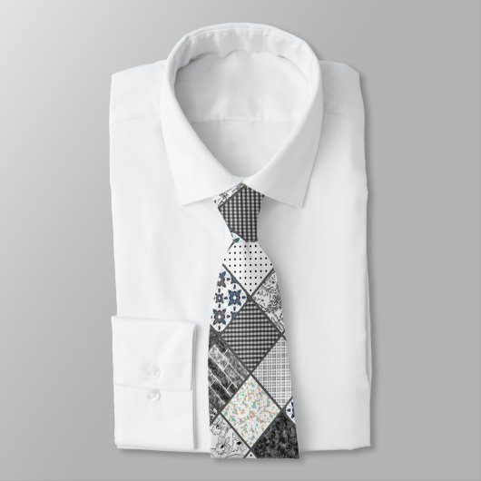 Nahtloses Patchwork Monochrom Schwarz-Weiß-Pflaste Krawatte (Gebunden)