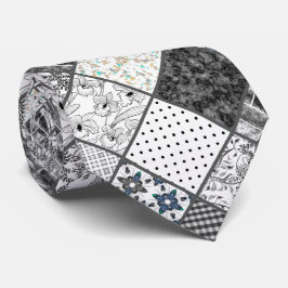 Nahtloses Patchwork Monochrom Schwarz-Weiß-Pflaste Krawatte