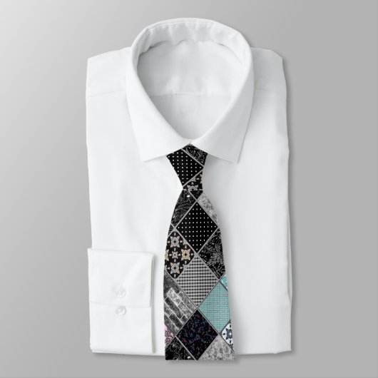 Nahtloses Patchwork Monochrom Schwarz-Weiß-Pflaste Krawatte (Gebunden)