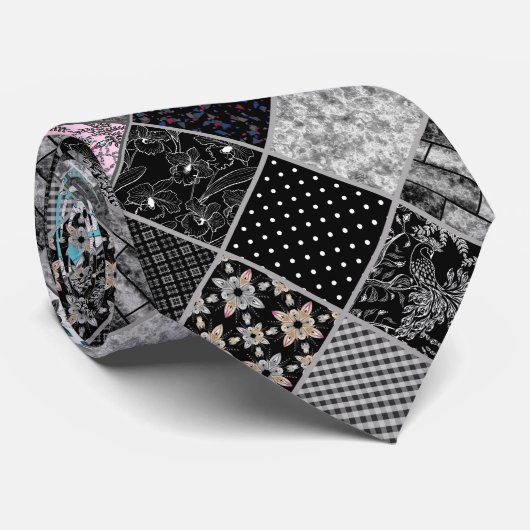 Nahtloses Patchwork Monochrom Schwarz-Weiß-Pflaste Krawatte (Gerollt)