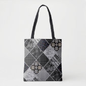 Nahtloses Patchwork Monochrom Schwarz-Weiß-Pflaste Tasche (Vorderseite)