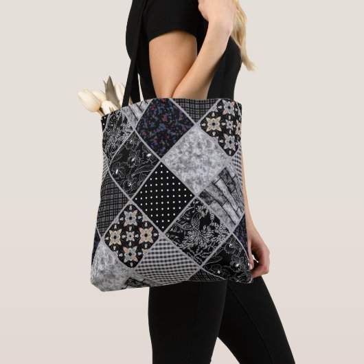 Nahtloses Patchwork Monochrom Schwarz-Weiß-Pflaste Tasche (Von Nahem)