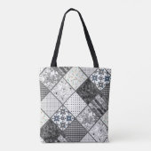 Nahtloses Patchwork Monochrom Schwarz-Weiß-Pflaste Tasche (Rückseite)