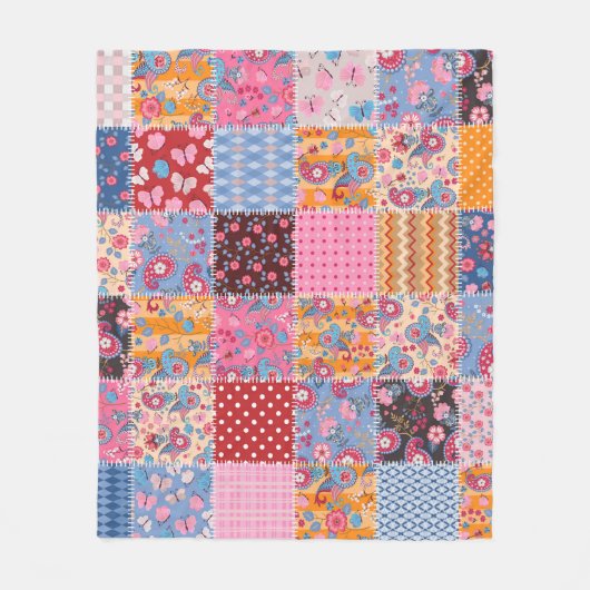 Nahtloses Patchwork, süßes Stoffmuster. Fleecedecke (Vorderseite)